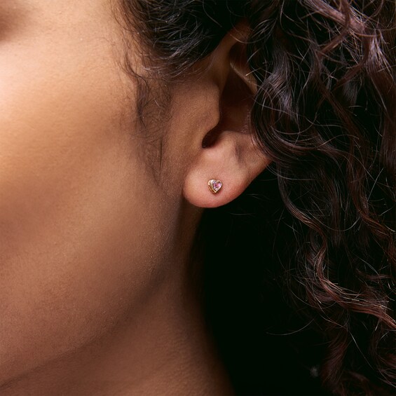 10K Gold CZ Bezel-Set Heart Studs Set