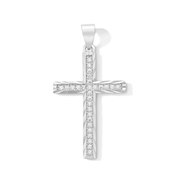 Solid Sterling Silver CZ Textured Edge Cross Charm