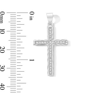 Solid Sterling Silver CZ Textured Cross Charm