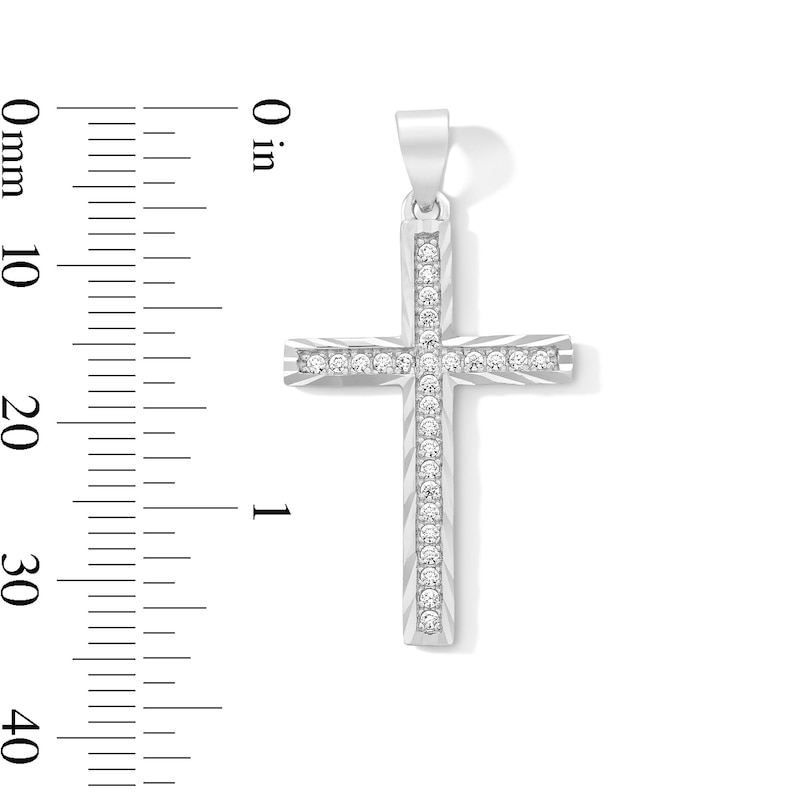 Main Image 2 of Solid Sterling Silver CZ Textured Edge Cross Charm