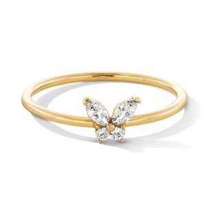 10K Solid Gold CZ Butterfly Ring - Size 7