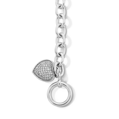 Sterling Silver CZ Heart Cable Chain Toggle Bracelet - 7"