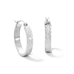 Sterling Silver Diamond-Cut Flat Oval Hoops