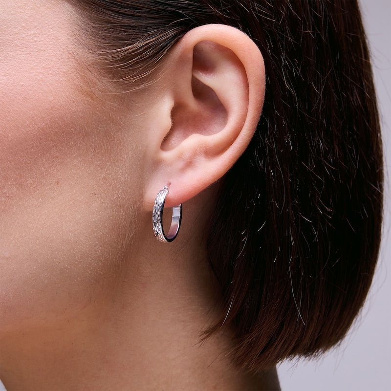 Main Image 2 of Sterling Silver Diamond-Cut Flat Oval Hoops