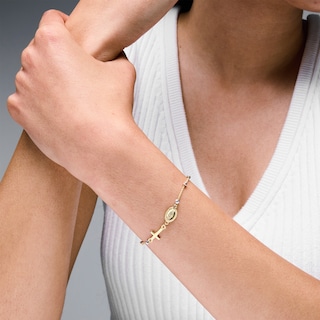 10K Solid Gold Tri-Tone Beaded Rosary Bolo Bracelet - 9”