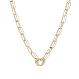 14K Gold Plated Charm Holder Paper Clip Chain Necklace - 18"
