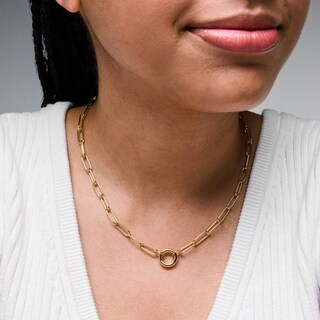 14K Gold Plated Charm Holder Paper Clip Chain Necklace - 18"