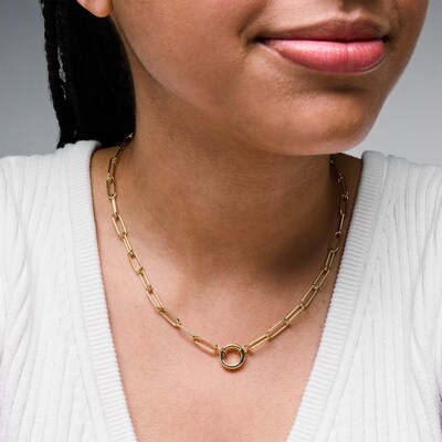 14K Gold Plated Charm Holder Paper Clip Chain Necklace - 18"