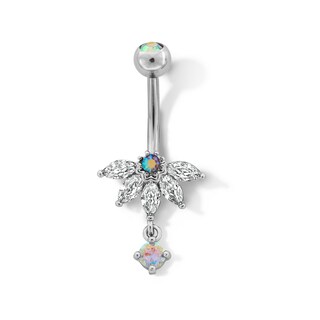 Stainless Steel CZ and Crystal Marquise Flower Dangle Belly Button Ring - 14G 7/16"
