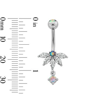 Stainless Steel CZ and Crystal Marquise Flower Dangle Belly Button Ring - 14G 7/16"
