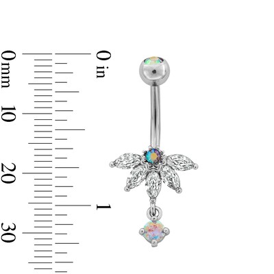 Stainless Steel CZ and Crystal Marquise Flower Dangle Belly Button Ring - 14G 7/16"