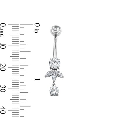 Solid Titanium CZ Round and Marquise Dangle Belly Button Ring - 14G 7/16"