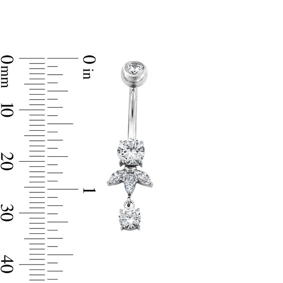 Solid Titanium CZ Round and Marquise Dangle Belly Button Ring - 14G 7/16"