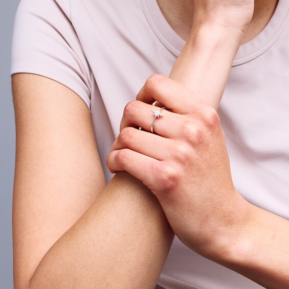 Sterling Silver CZ North Star Ring - Size 7