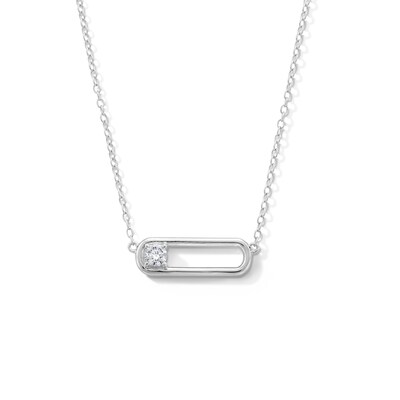 Sterling Silver CZ Paper Clip Pendant - 16" + 2"