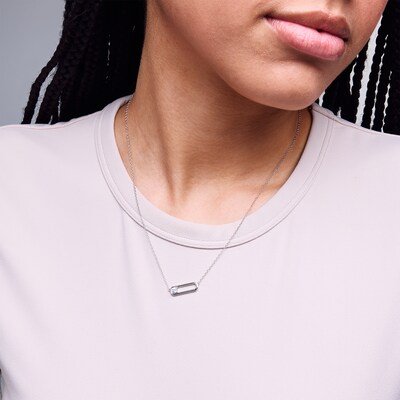 Sterling Silver CZ Paper Clip Pendant - 16" + 2"