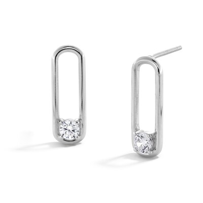 Sterling Silver CZ Paper Clip Studs