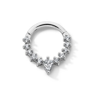Semi-Solid Stainless Steel CZ Pear-Shaped and Round Hinged Hoop - 16G 5/16"
