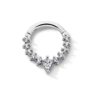 Semi-Solid Stainless Steel CZ Pear-Shaped and Round Hinged Hoop - 16G 5/16"