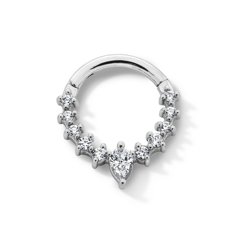 Semi-Solid Stainless Steel CZ Pear-Shaped and Round Hinged Hoop - 16G 5/16"