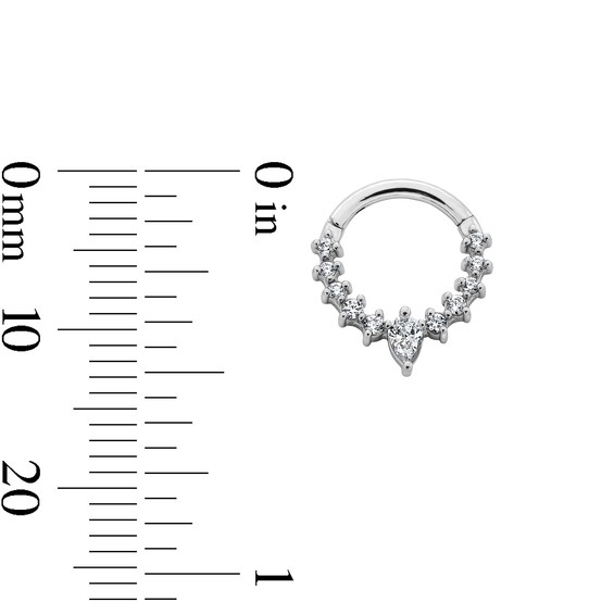 Semi-Solid Stainless Steel CZ Pear-Shaped and Round Hinged Hoop - 16G 5/16"