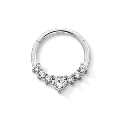 Semi-Solid Stainless Steel CZ 7 Stone Hinged Hoop - 16G 3/8"