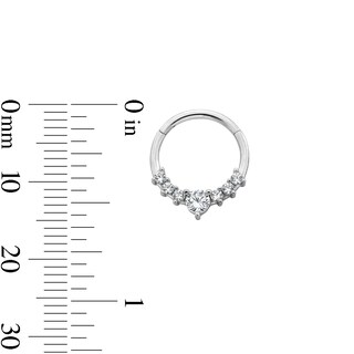 Semi-Solid Stainless Steel CZ 7 Stone Hinged Hoop - 16G 3/8"