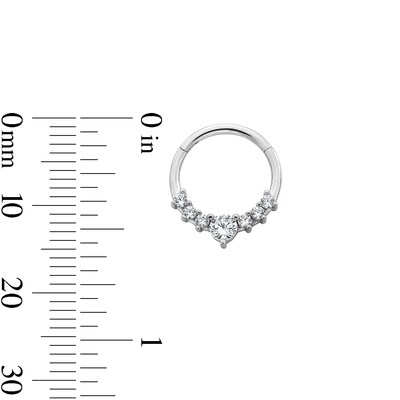 Semi-Solid Stainless Steel CZ 7 Stone Hinged Hoop - 16G 3/8"