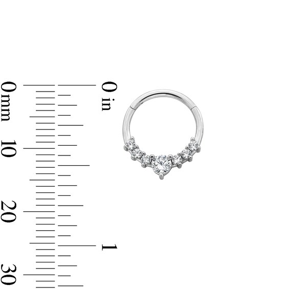 Semi-Solid Stainless Steel CZ 7 Stone Hinged Hoop - 16G 3/8"