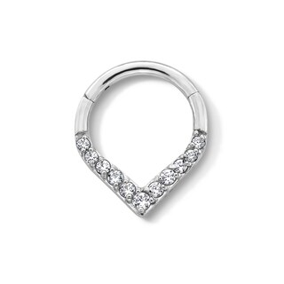 Semi-Solid Titanium CZ Tapered Chevron Hoop - 16G 3/8"