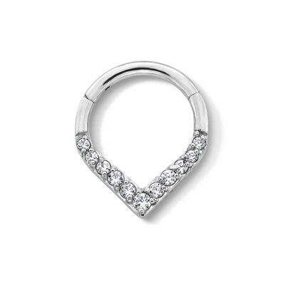 Semi-Solid Titanium CZ Tapered Chevron Hoop - 16G 3/8"