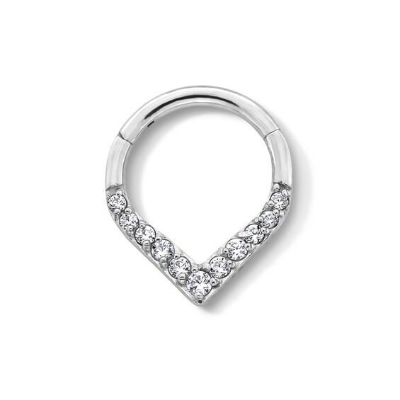 Semi-Solid Titanium CZ Tapered Chevron Hoop - 16G 3/8"