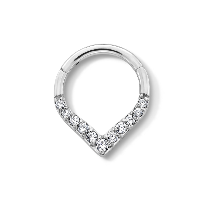 Semi-Solid Titanium CZ Tapered Chevron Hoop - 16G 3/8"