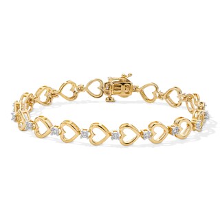 14K Gold Plated 1/4 CT. T.W. Lab-Grown Diamond Heart Bracelet - 7"