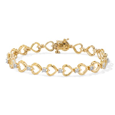 14K Gold Plated 1/4 CT. T.W. Lab-Grown Diamond Heart Bracelet - 7"