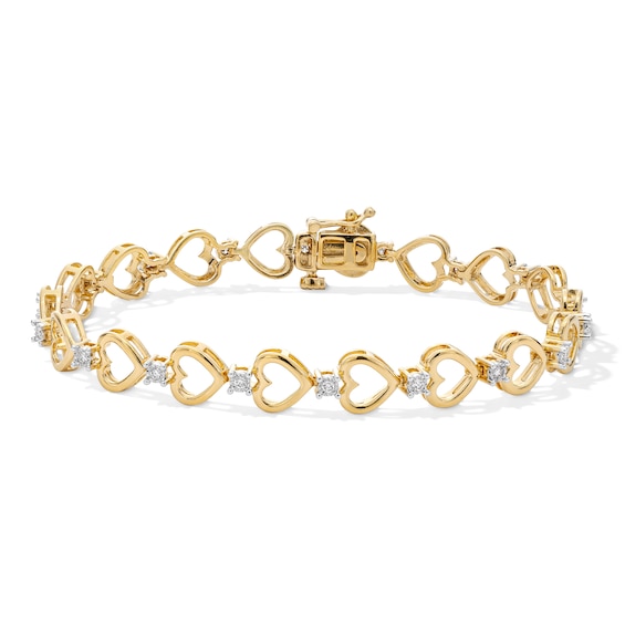 14K Gold Plated 1/4 CT. T.W. Lab-Grown Diamond Heart Bracelet - 7"