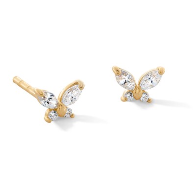 10K Solid Gold CZ Butterfly Studs
