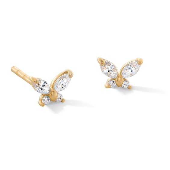 10K Solid Gold CZ Butterfly Studs