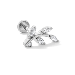 Solid Titanium CZ Marquise and Round Curved Leaf Cartilage Stud - 18G 5/16"