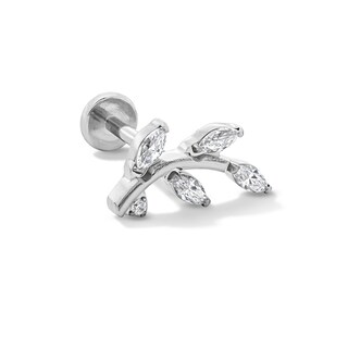 Solid Titanium CZ Curved Leaf Cartilage Stud - 18G 5/16"