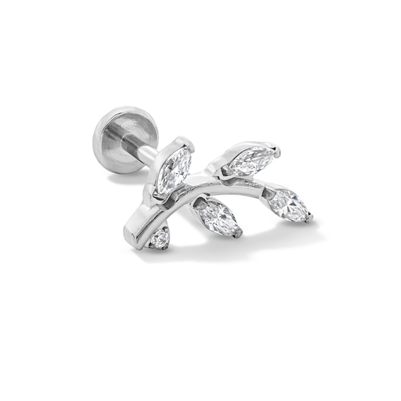 Solid Titanium CZ Curved Leaf Cartilage Stud - 18G 5/16"