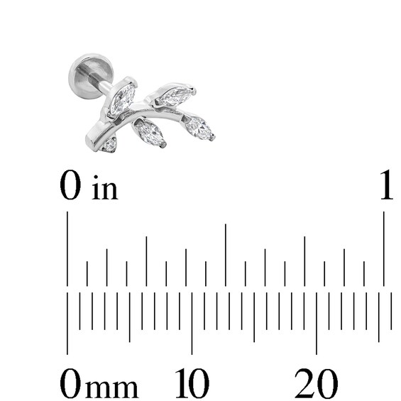 Solid Titanium CZ Curved Leaf Cartilage Stud - 18G 5/16"