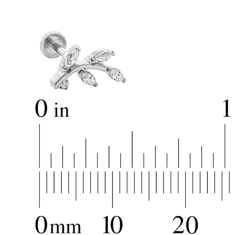 Main Image 2 of Solid Titanium CZ Marquise and Round Curved Leaf Cartilage Stud - 18G 5/16"