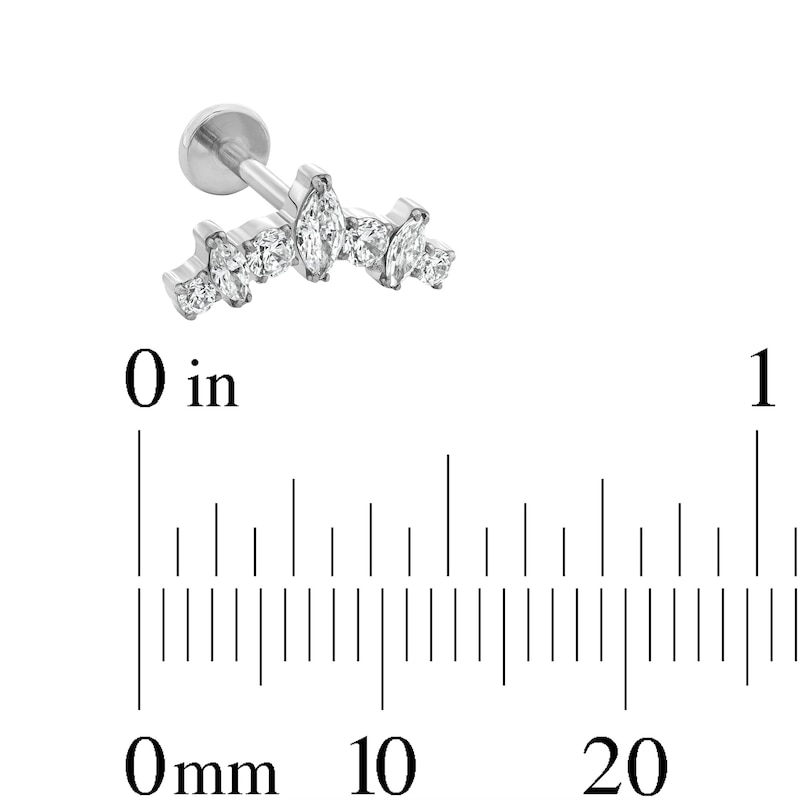 Main Image 2 of Solid Titanium CZ Marquise and Round Curved Cartilage Stud - 18G 5/16"