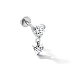 Solid Titanium CZ Heart Dangle Cartilage Stud - 18G 5/16"