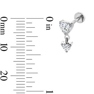 Solid Titanium CZ Double Heart Dangle Cartilage Stud - 18G 5/16"