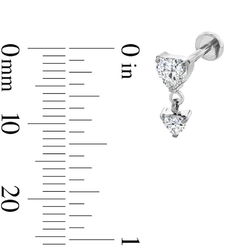 Main Image 2 of Solid Titanium CZ Heart Dangle Cartilage Stud - 18G 5/16"