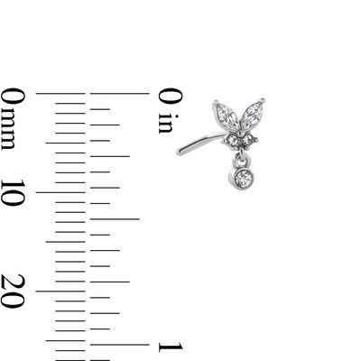 Stainless Steel CZ Butterfly Dangle L-Shaped Nose Stud - 20G