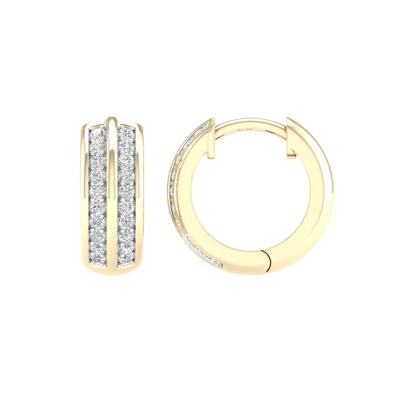 10K Gold 1/4 CT. T.W. Lab-Grown Diamond Double Row Huggie Hoops