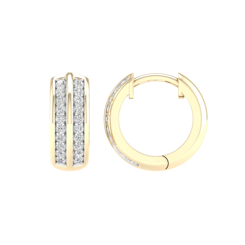 Main Image 2 of 10K Gold 1/4 CT. T.W. Lab-Grown Diamond Double Row Huggie Hoops